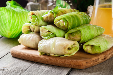 Stuffed cabbage prepared for cooking
