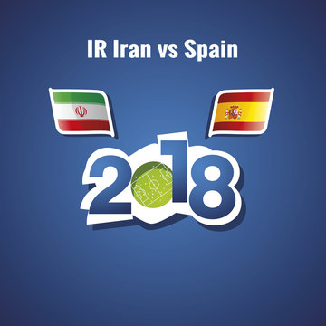Iran vs Spain flags soccer blue background