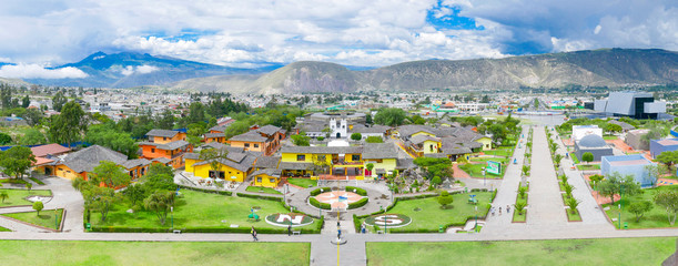 View from Mitad del Mundo, Middle of the world Monument in Quito, Ecuador