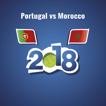 Portugal vs Morocco flags soccer blue background