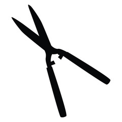 A black and white silhouette of a pair of hedge cutters