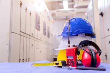 Standard construction safety equipment in control room, Construction and Safety Concept.