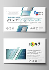 The minimalistic abstract vector illustration of the editable layout of two creative business cards design templates. Chemistry pattern, connecting lines and dots. Medical concept.