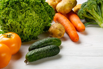 Composition with assorted raw organic vegetables