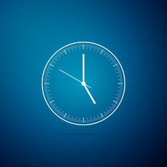 Clock icon isolated on blue background. Time icon. Flat design. Vector Illustration