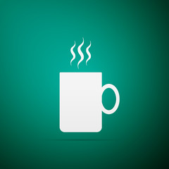 Coffee cup flat icon isolated on green background. Tea cup. Hot drink coffee. Flat design. Vector Illustration