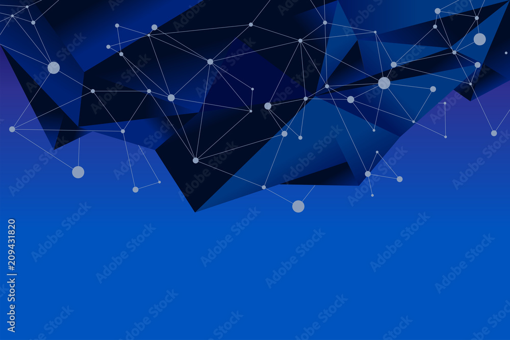 Poster blue background futuristic polygon and line connect dot with text space