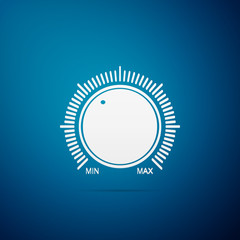 Dial knob level technology settings icon isolated on blue background. Volume button, sound control, music knob with number scale, analog regulator. Flat design. Vector Illustration