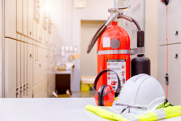 Fire extinguisher in control room,Standard safety equipment.