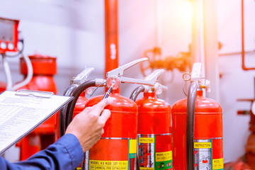 Engineer checking Industrial fire control system,Fire Alarm controller, Fire notifier, Anti...