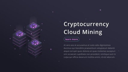 Cryptocurrency Cloud Mining. Isometric illustration of Cryptocurrency Miners. Crypto Cloud Mining Industry concept