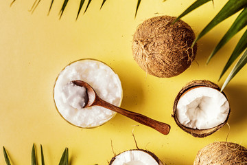 Coconut oil and coconuts.