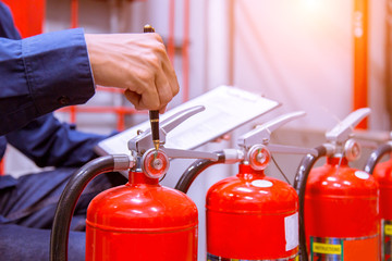 Engineer checking Industrial fire control system,Fire Alarm controller, Fire notifier, Anti...