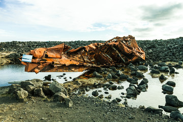 Stony rocky desert landscape of Iceland. Toned