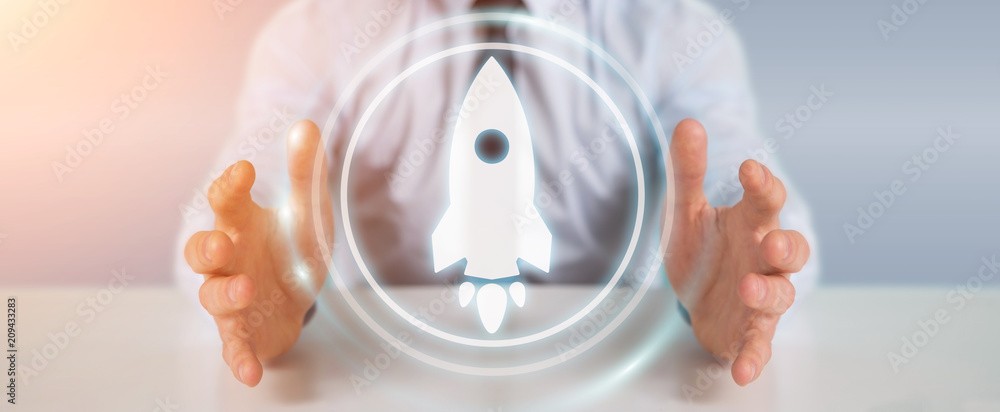 Poster Businessman using startup digital interface 3D rendering