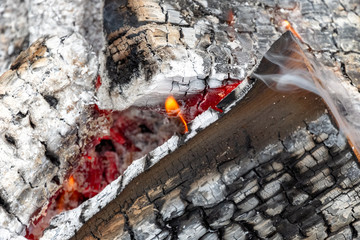 Closeup of burning wood
