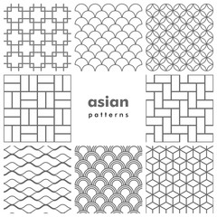 Set of asian patterns in black and white