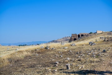 Roman amphitheatre in the ruins of Hierapolis, in Pamukkale, Turkey.