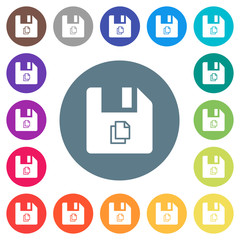 Copy file flat white icons on round color backgrounds