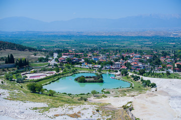 Natural travertine pools and terraces in Pamukkale. Cotton castle in southwestern Turkey 