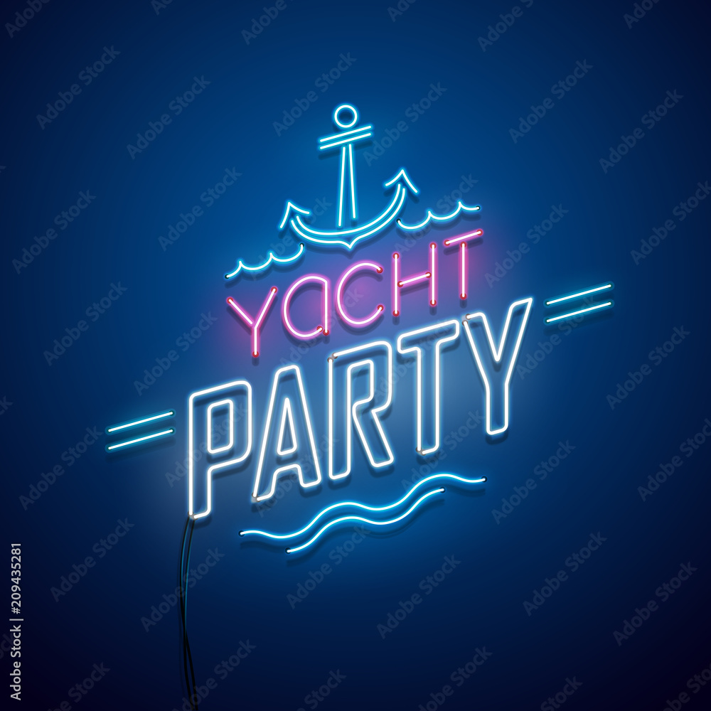 Canvas Prints Summer yacht party background. Vector neon sign.