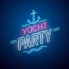 Summer yacht party background. Vector neon sign.