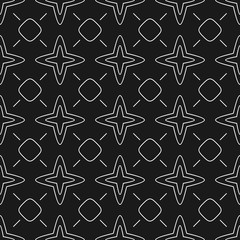 Black and white seamless pattern with abstract shapes in linear style