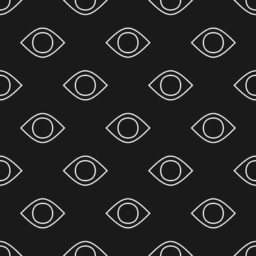 Black and white seamless pattern with eyes in linear style