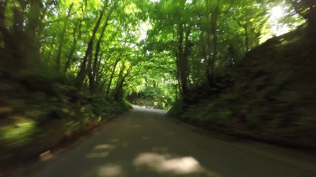 POV Driving through the Quantock Hills in Somerset, England