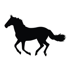 Fototapeta na wymiar A black and white silhouette of a horse running