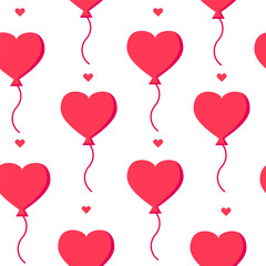 Love pattern with .balloons and hearts on white background. Flat design. Vector banner.
