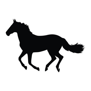 A black and white silhouette of a horse running