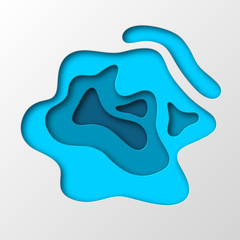 Obraz premium 3d paper cut style background. Shapes with shadow in white and different blue tones. Papercraft layered art. Design for decoration, business presentation, posters, flyers, prints. Vector illustration.