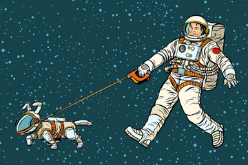 astronaut walking dog in a space suit © studiostoks