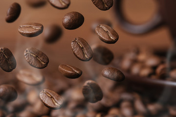 Coffee beans close up.