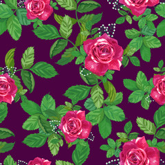 Red ,pink roses , green leaves