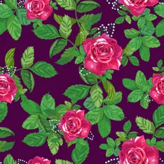 Tuinposter Red ,pink roses , green leaves © lyubovyaya