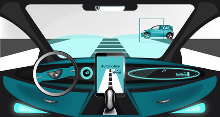inside electric smart car automotive background vector , sensor focus car