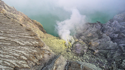 Aerial shot of Kawah Ijien, Indonesia