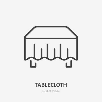 Tablecloth flat line icon. Dining room sign, illustration of table with cloth. Thin linear logo for interior store.