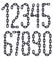 Fototapeta na wymiar Vector numbers, modern numerals set. Made with iron chain, linked connection.