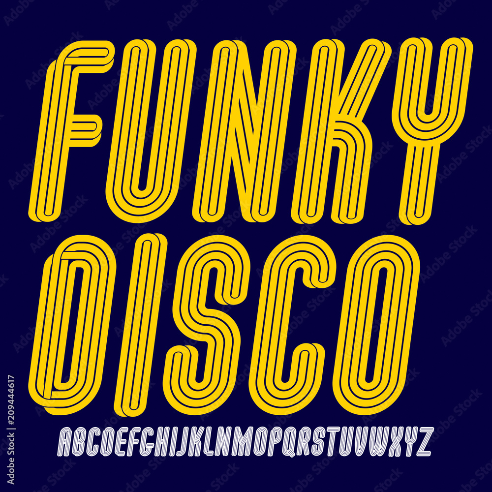 Fototapete vector script, modern freaky alphabet letters set with parallel lines, for use as retro poster desig