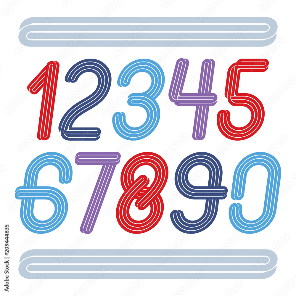 Poster vector funky elegant rounded numbers collection made with parallel stripes. can be used in poster cr