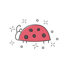 Vector hand drawn illustration of ladybug isolated on white background. Great for kids and children designs of clothes, apparel, toys, mobile games and web sites