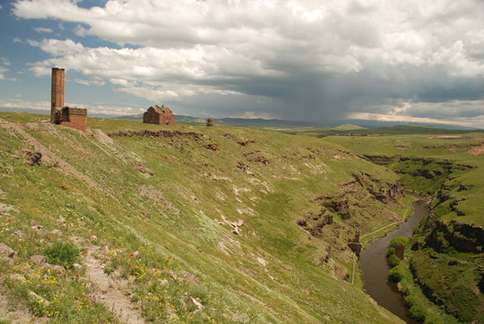 View of Ani and ravine of the Akhurian River 
