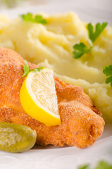 Fresh weiner schitzel original, mashed potatoes
