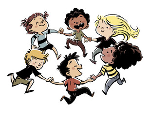 niños jugando en grupo