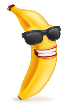 Sunglasses Smiling Banana Cartoon Character 3d Food Icon Design Vector Illustration