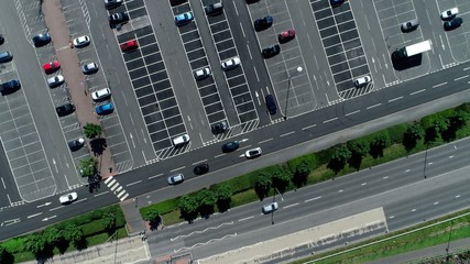 Aerial image over a busy car park.