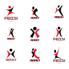 Vector illustration of excited abstract person with raised hands up. Creative business symbol.